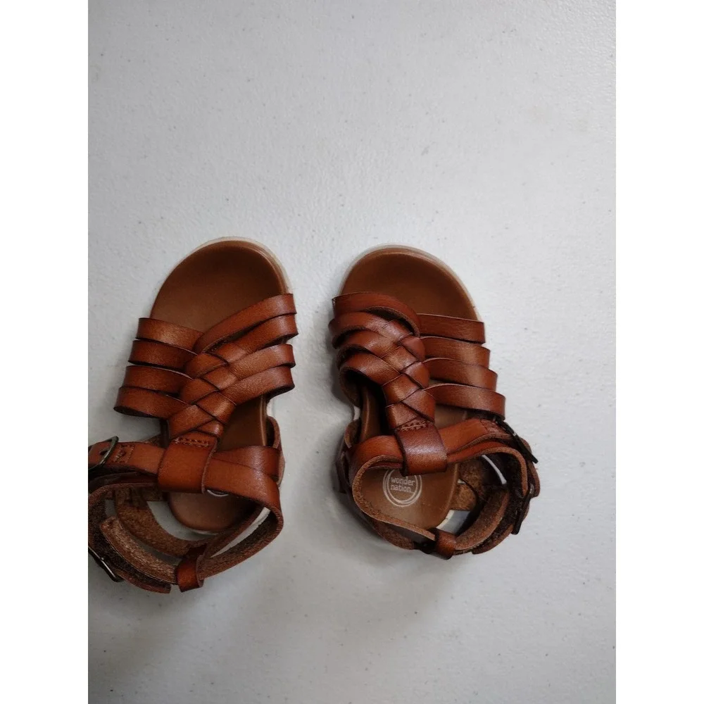 Wonder Nation Baby Girls‎ Cognac Brown Woven boho Sandals Size 2